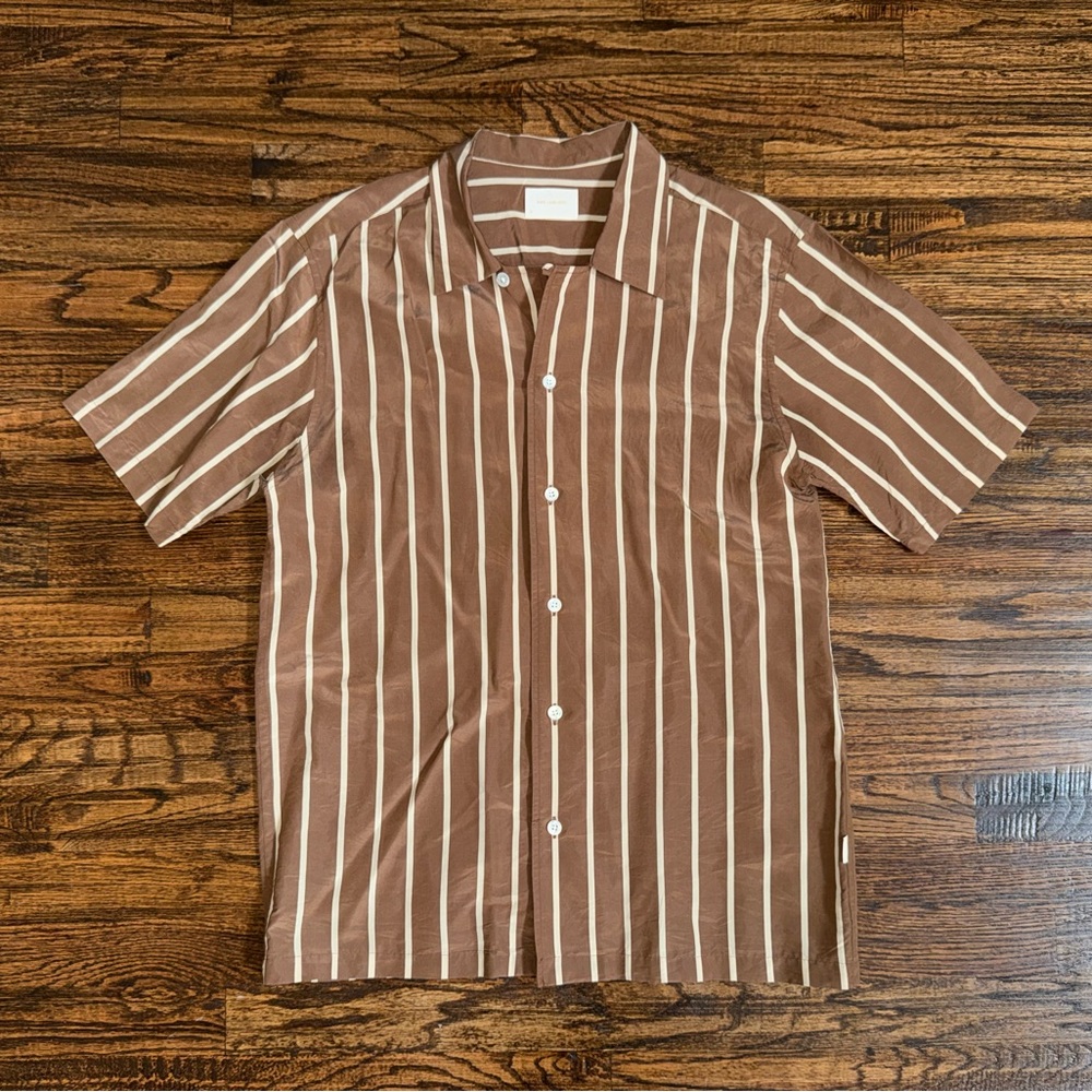 Aime Léon Dore SS22 Brown/Cream Striped Button-Up S/S Shirt Size Medium